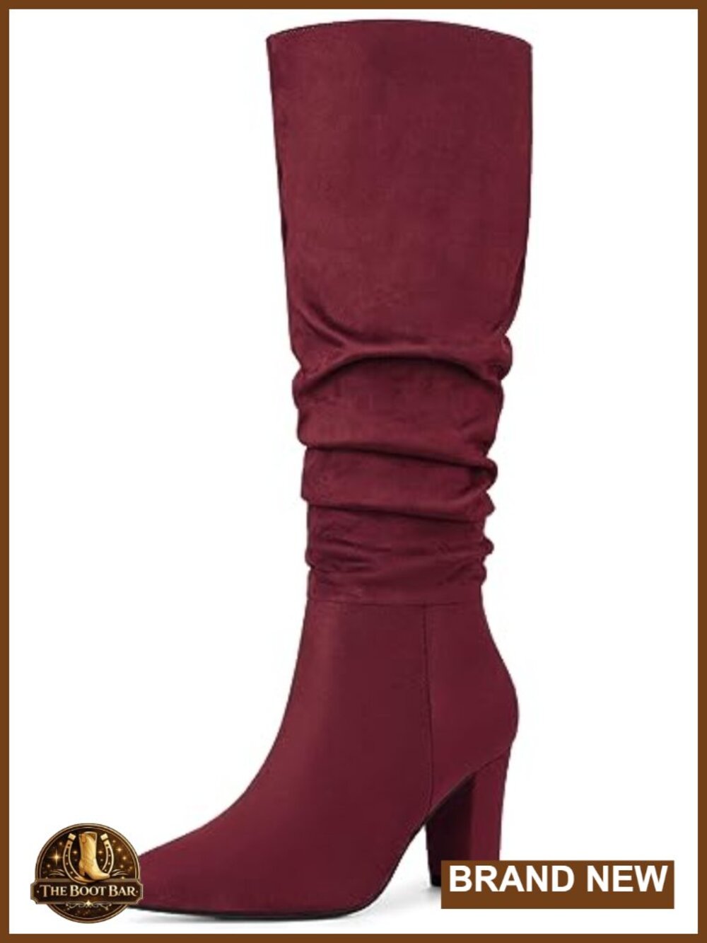 Knee High Slouch Boots Pointed Toe Chunky Heel Pull On Faux Suede